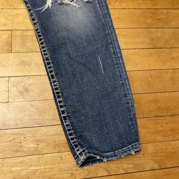 Silver Boyfriend Jeans Size 29/25 Distressed Medium Wash Super Stretch Mid Rise - Picture 13 of 16